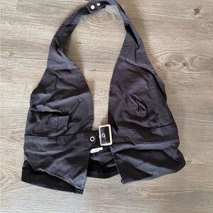 Garage Black Buckle Halter Top